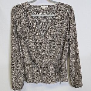 Nine Britton Cavanna Faux Wrap Blouse, Tan and Black, Women's Size Medium‎